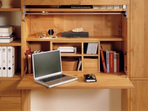 Wood Bookcase with integrated folding desk for kids study room by Huelsta