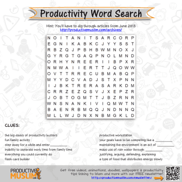 Productive Muslim Brain Teaser Productivity Word Search